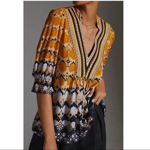 Anthropologie BI-nk London Stephanie Top Gold Orange Blouse Size Large